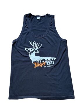 Source Unknown Black Tank Top with White Stag and Orange Logo